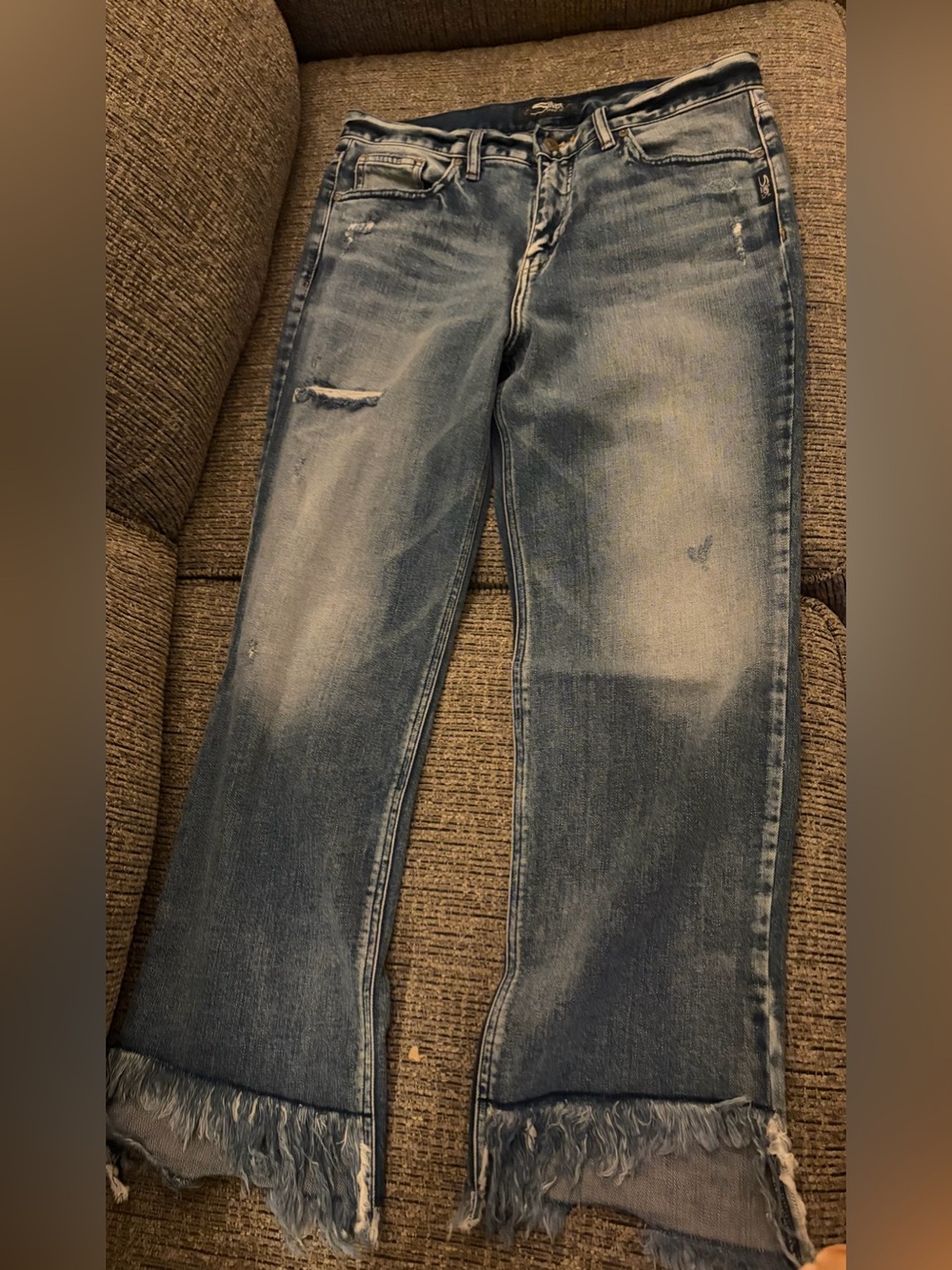 Silver Jeans Light Blue Ankle Straight with Frayed Hem